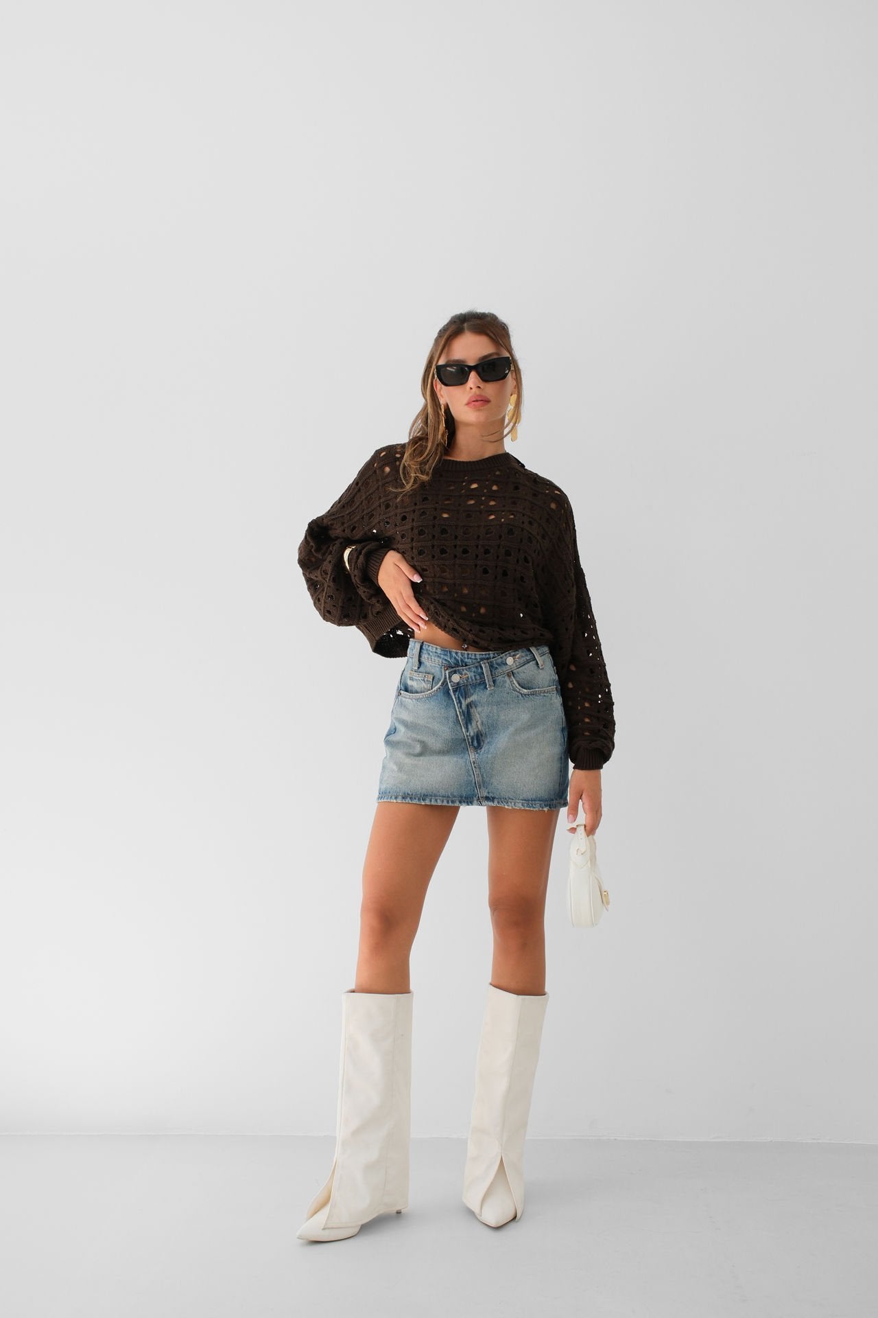 Chestnut Openwork Knit Sweater