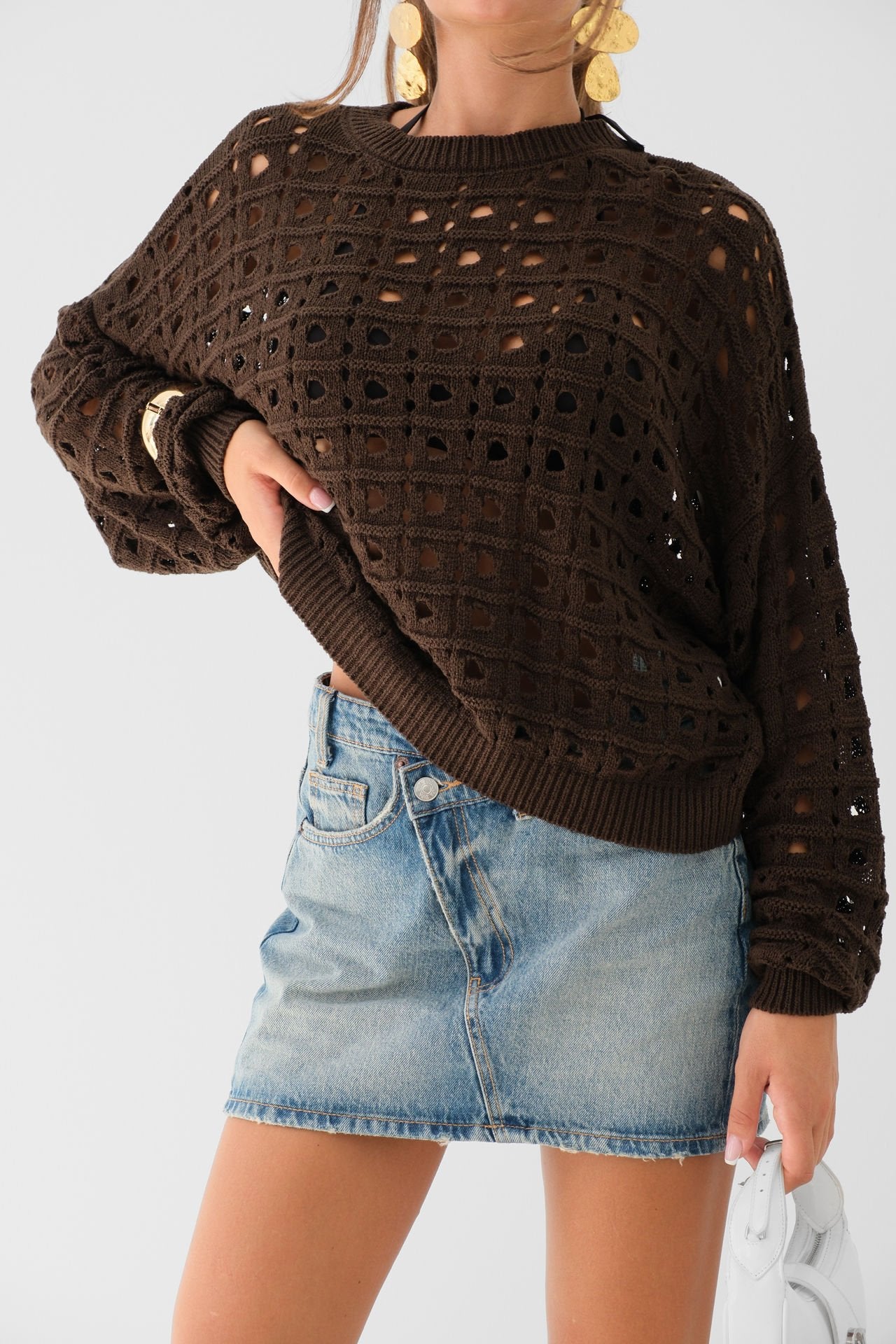 Chestnut Openwork Knit Sweater