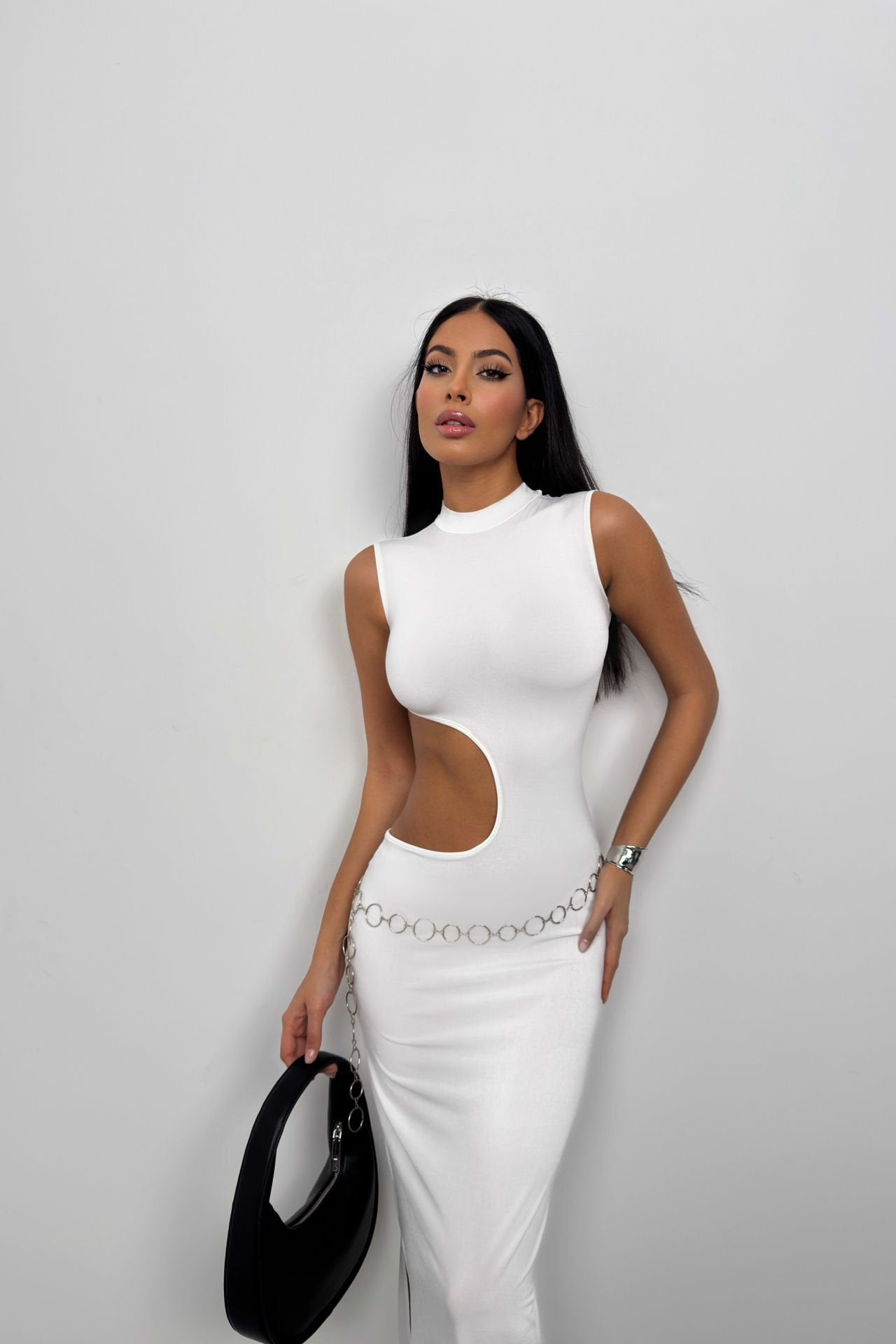 Ecru Elegance Cut-Out White Maxi Dress