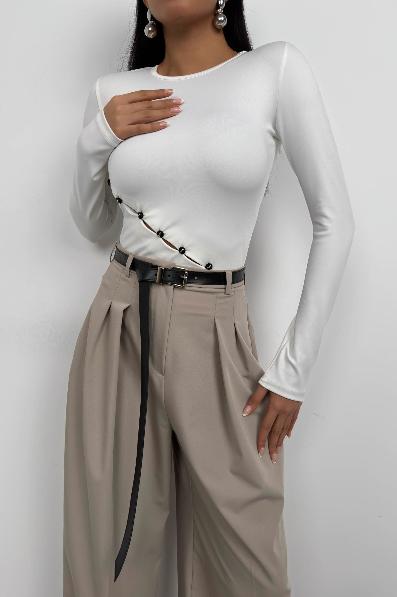 Ivory Asymmetric Button Blouse