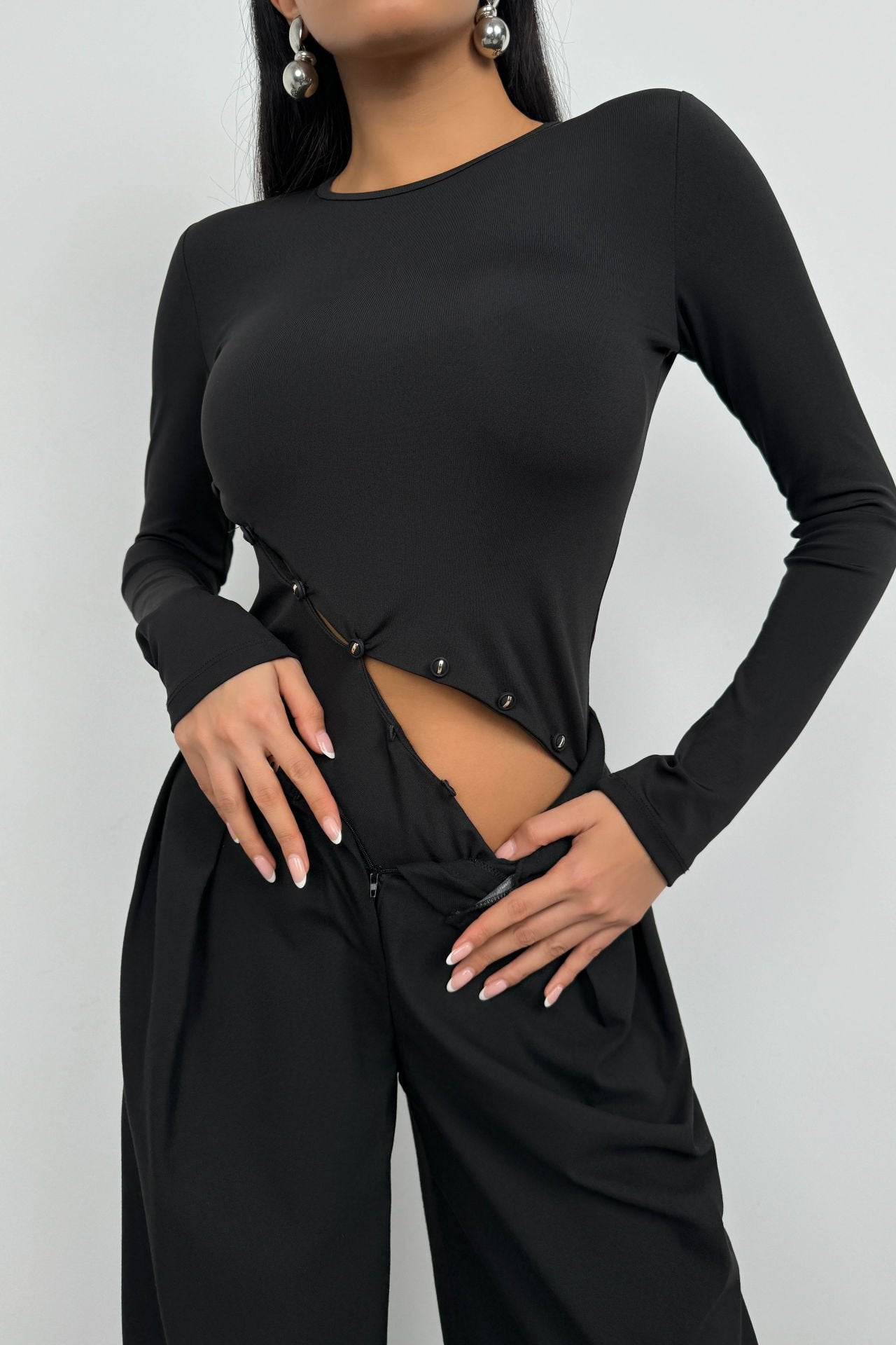 Obsidian Asymmetric Button Blouse