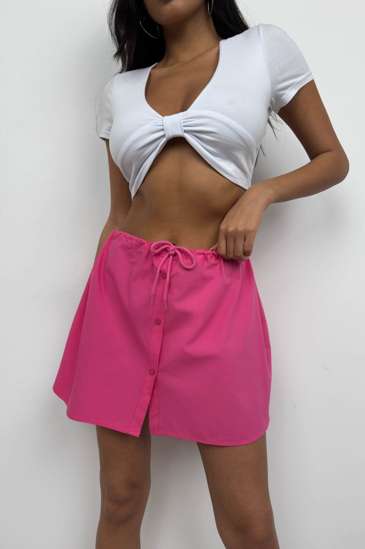 Elastische taille geknoopte fuchsia minirok