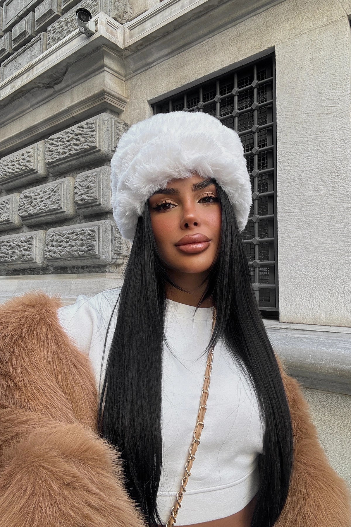 White Fur Cap Hat