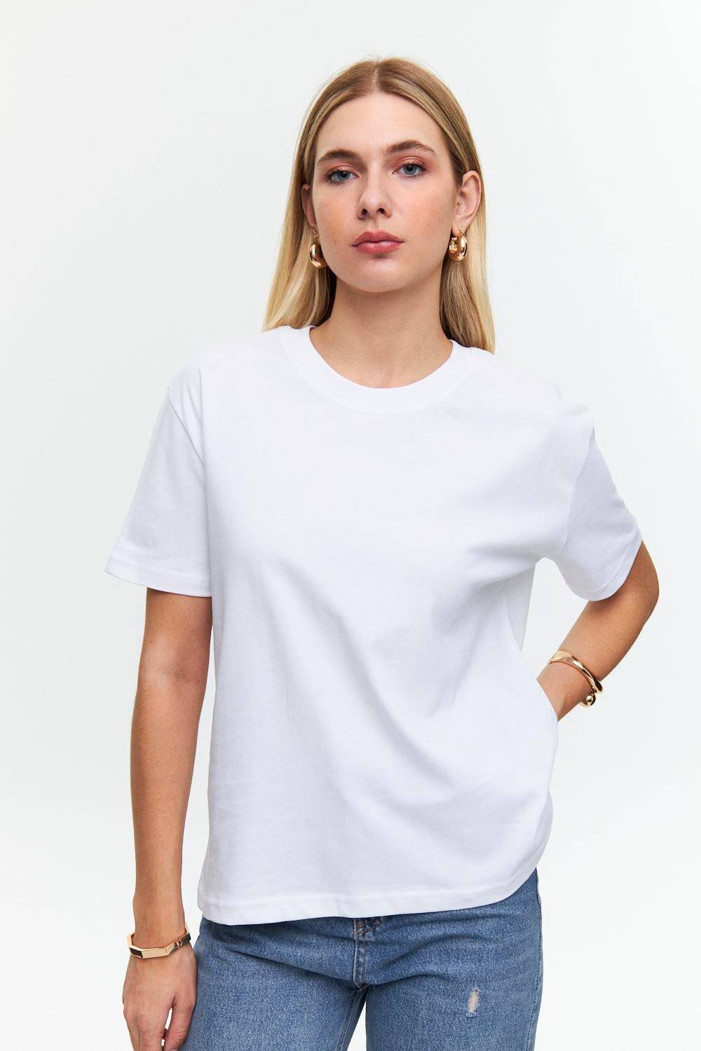 Klassieke katoenen witte crew-T-shirt