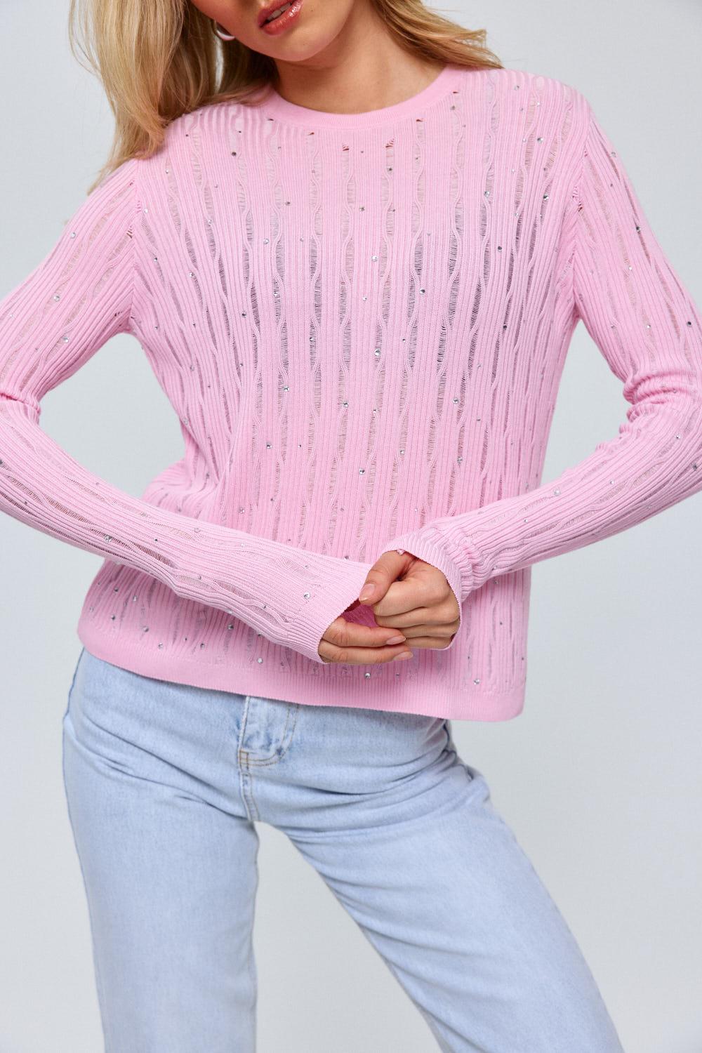 Pink Openwork Knit Blouse