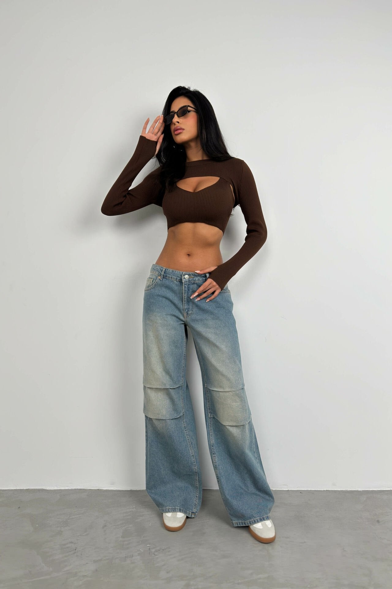 Geribbelde BH Bolero Bruin Crop Set