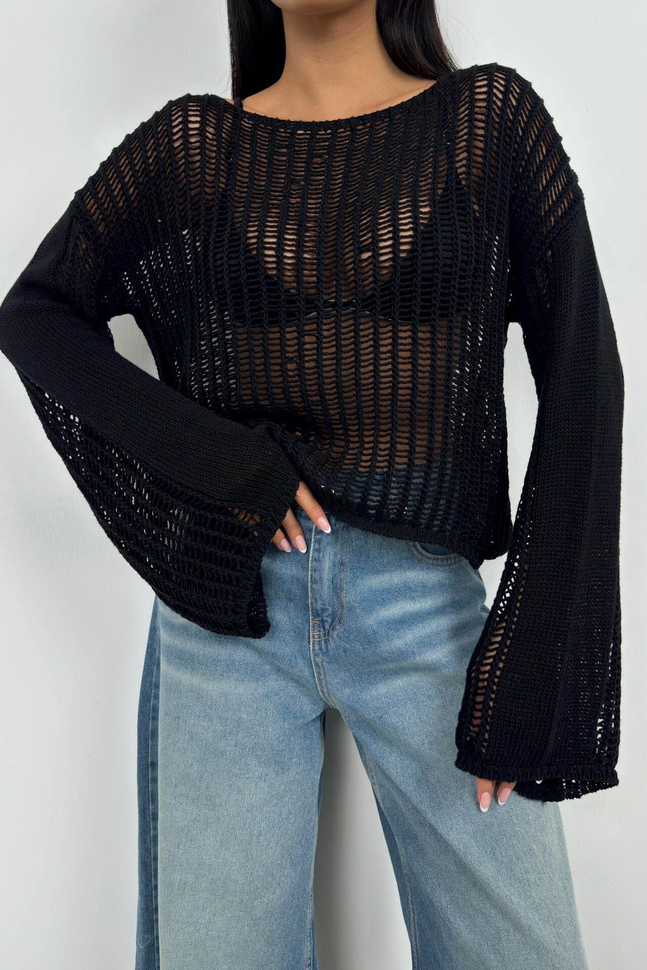 Ebony Openwork Knit Blouse