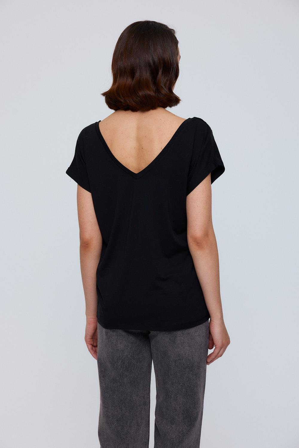 V-Neck Black Relaxed Fit Blouse