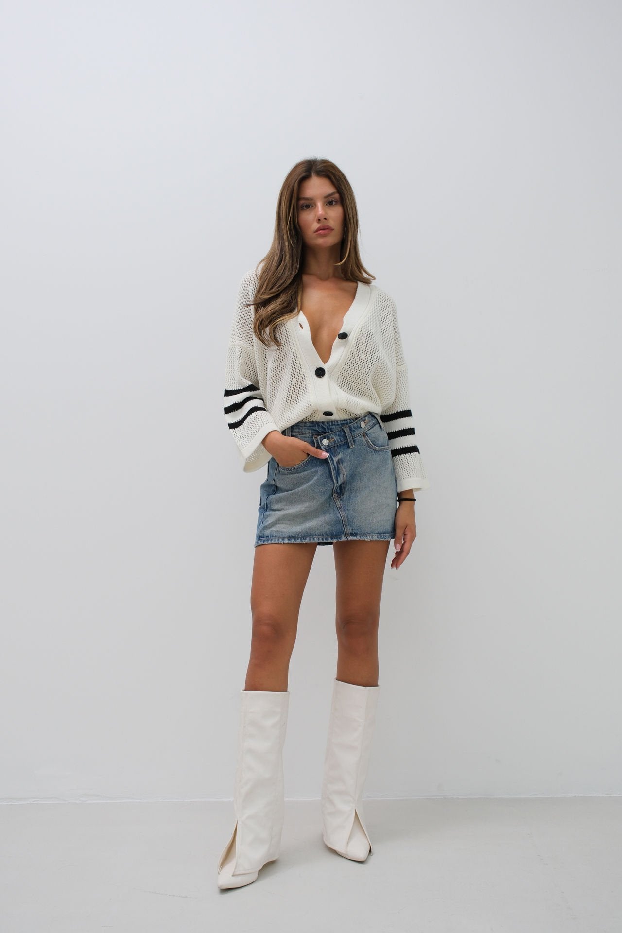 Varsity Chic Openwork White Cardigan