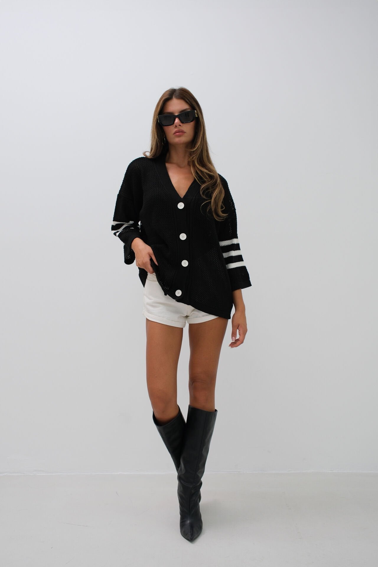 Varsity Luxe Openwork Cardigan