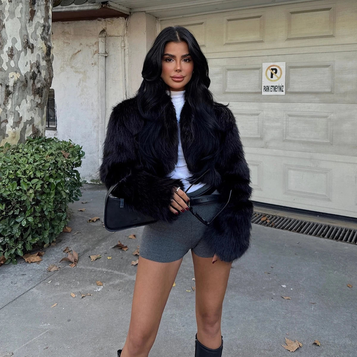 Luxe Cropped Black Fur Jacket