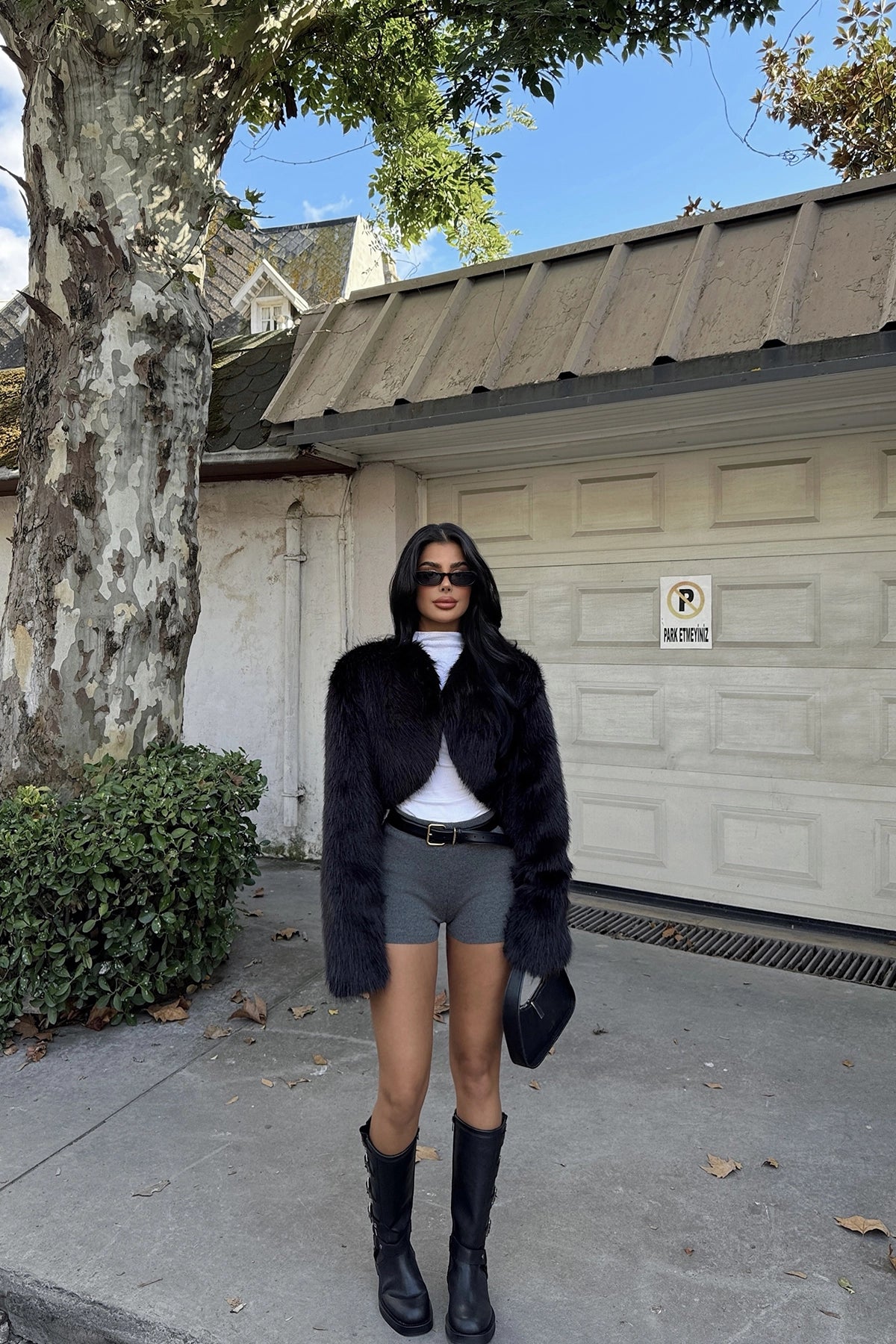 Luxe Cropped Black Fur Jacket