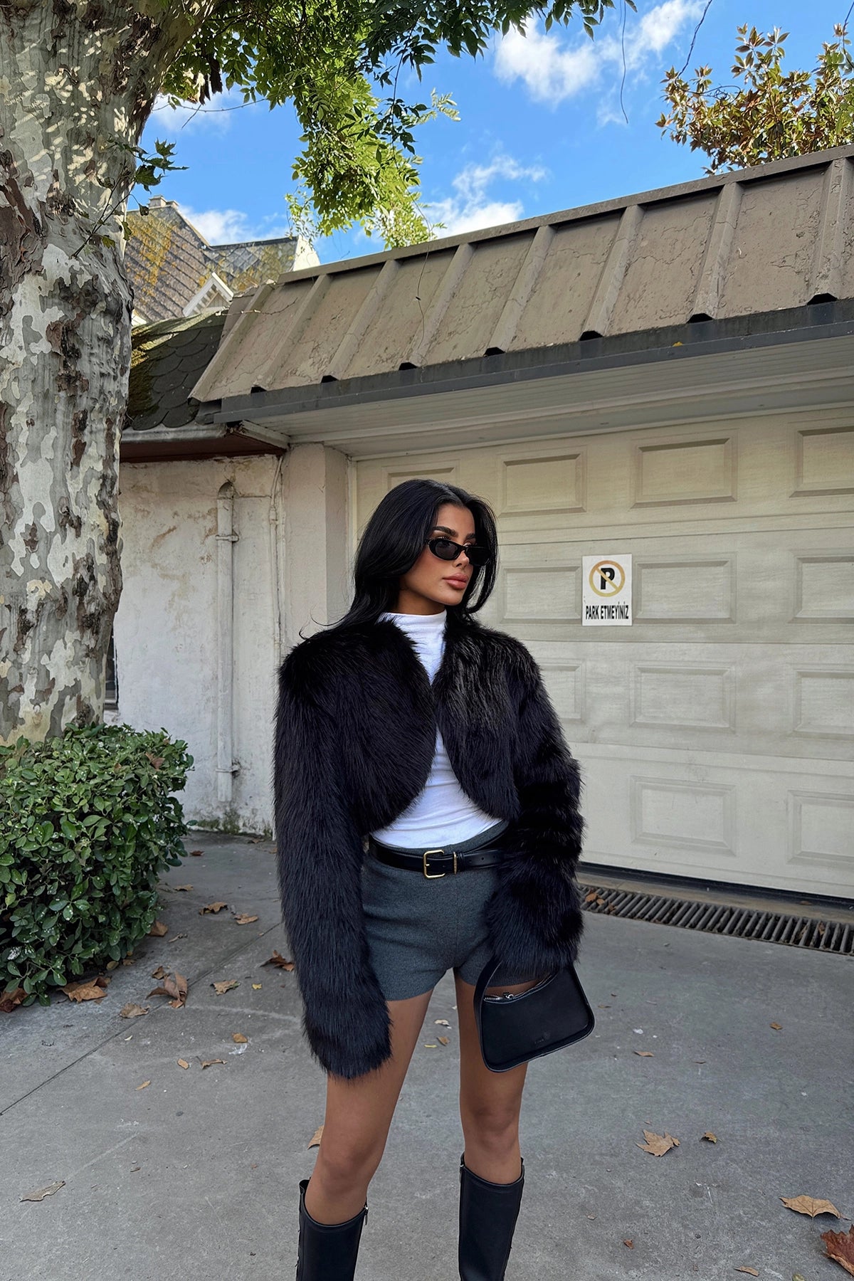 Luxe Cropped Black Fur Jacket