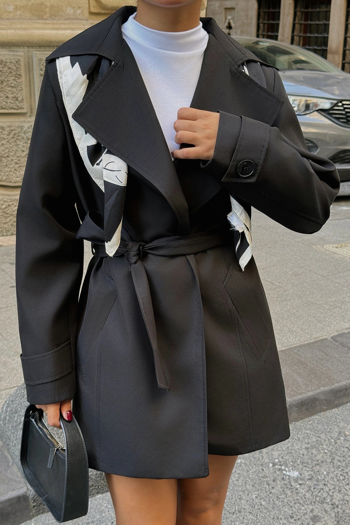 Noir Elegance Double-Breasted Trench Coat