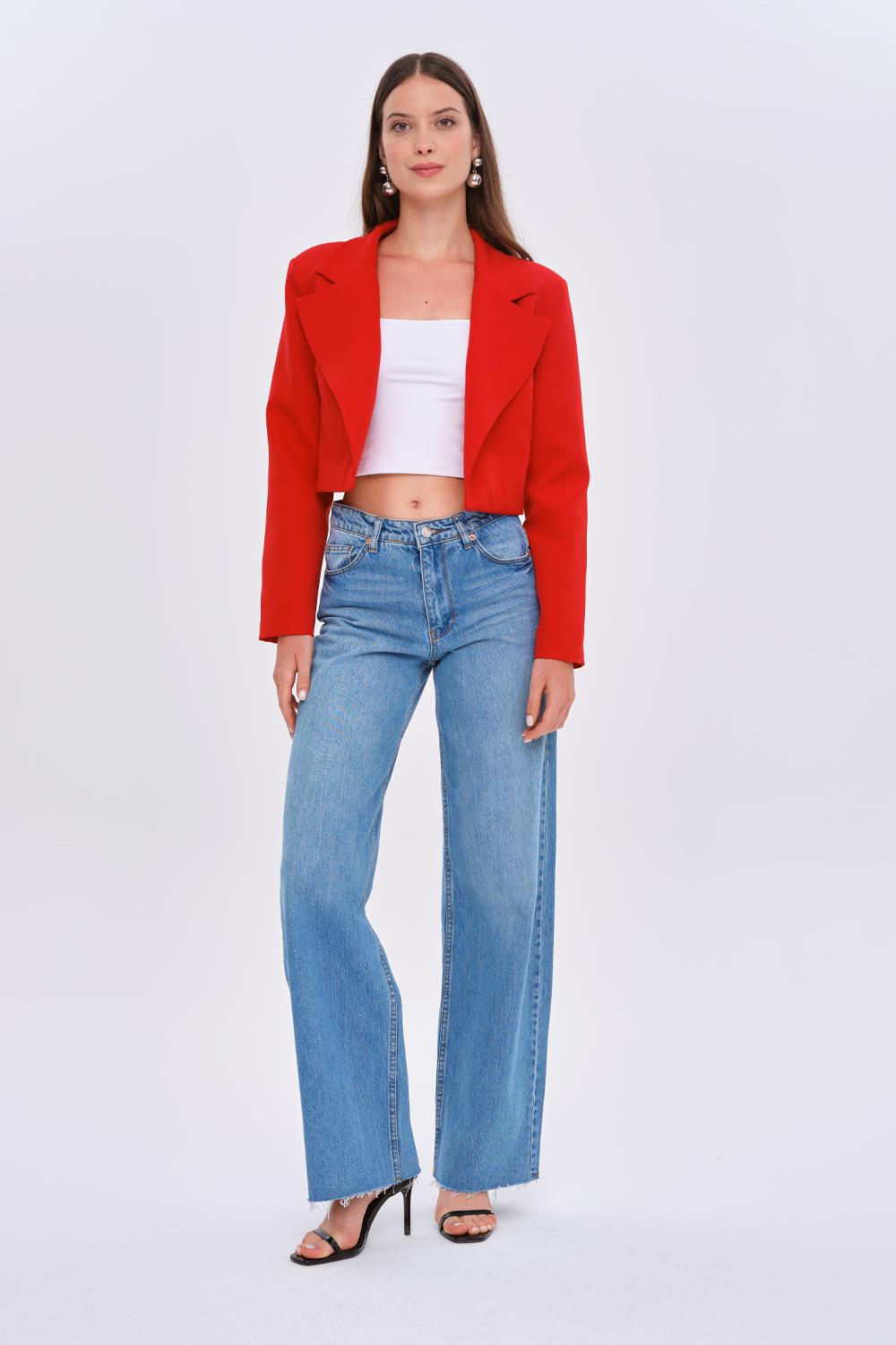 Bold Red Scarlet Crop Blazer