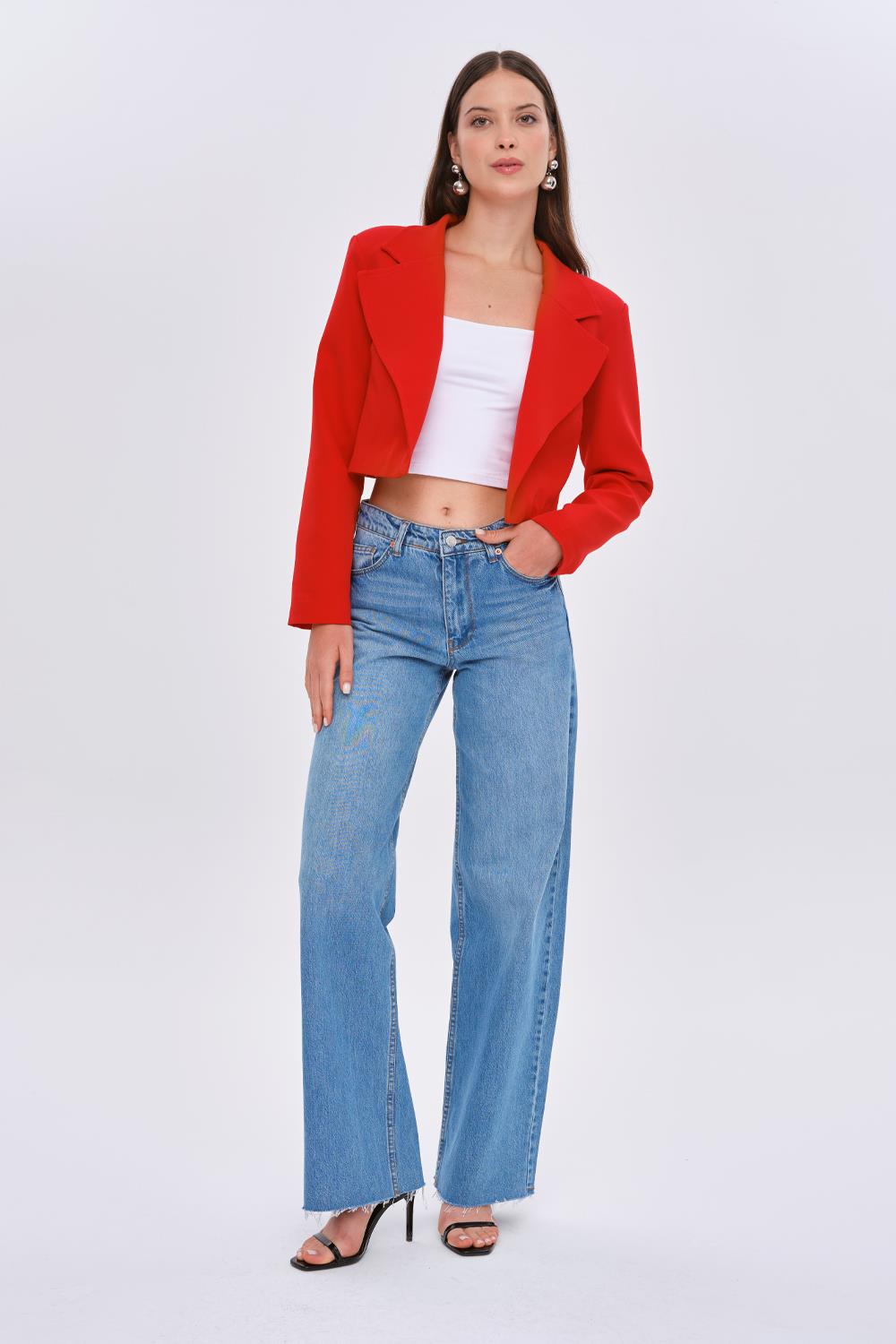 Bold Red Scarlet Crop Blazer