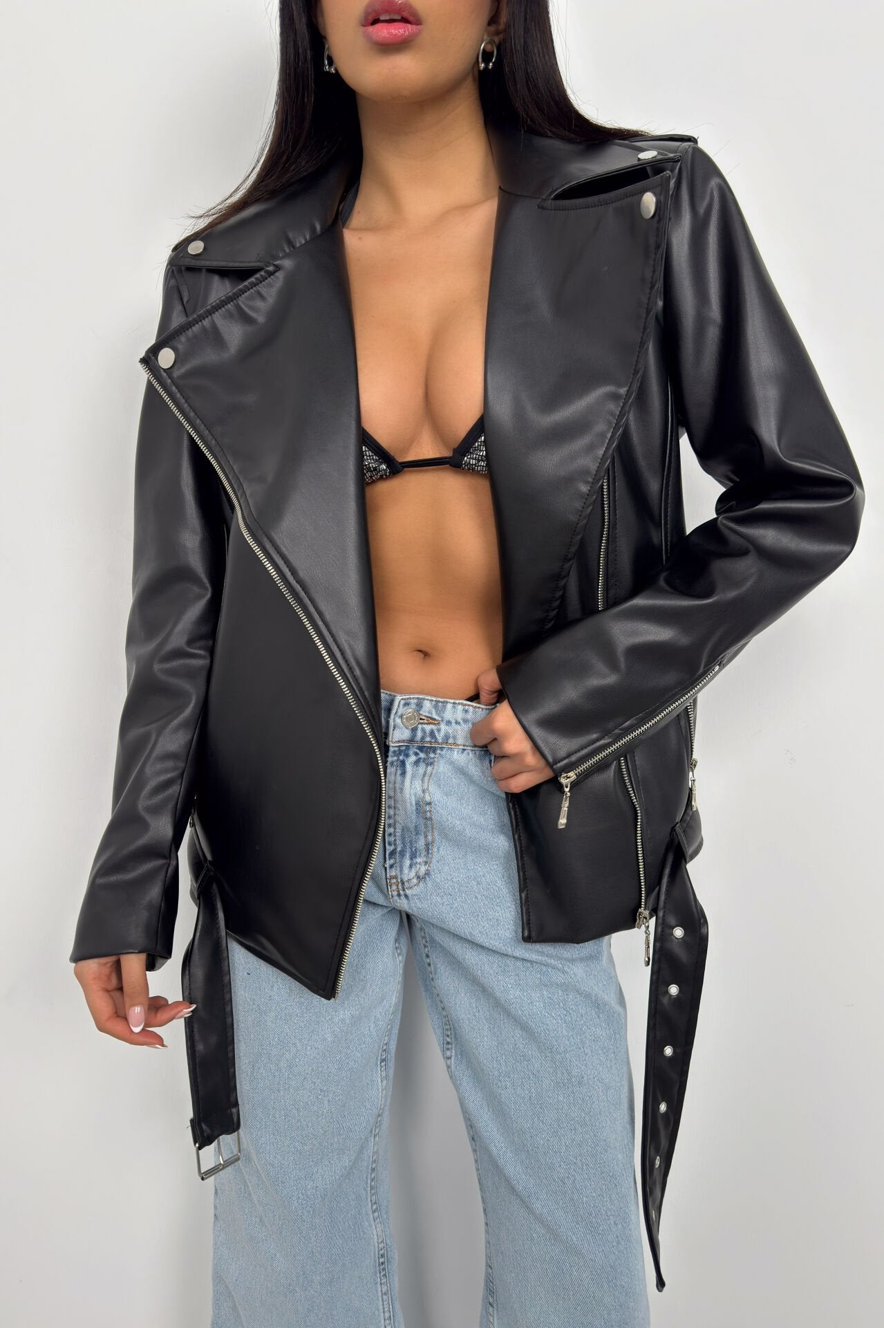 Padded Oversize Black Biker Jacket